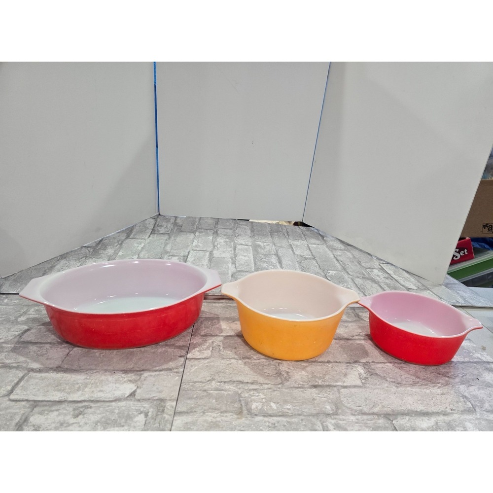 Pyrex Friendship Red 045 Oval 2.5 QT, 474 1.5 QT and 474-B 1.5qt Casserole Dish
